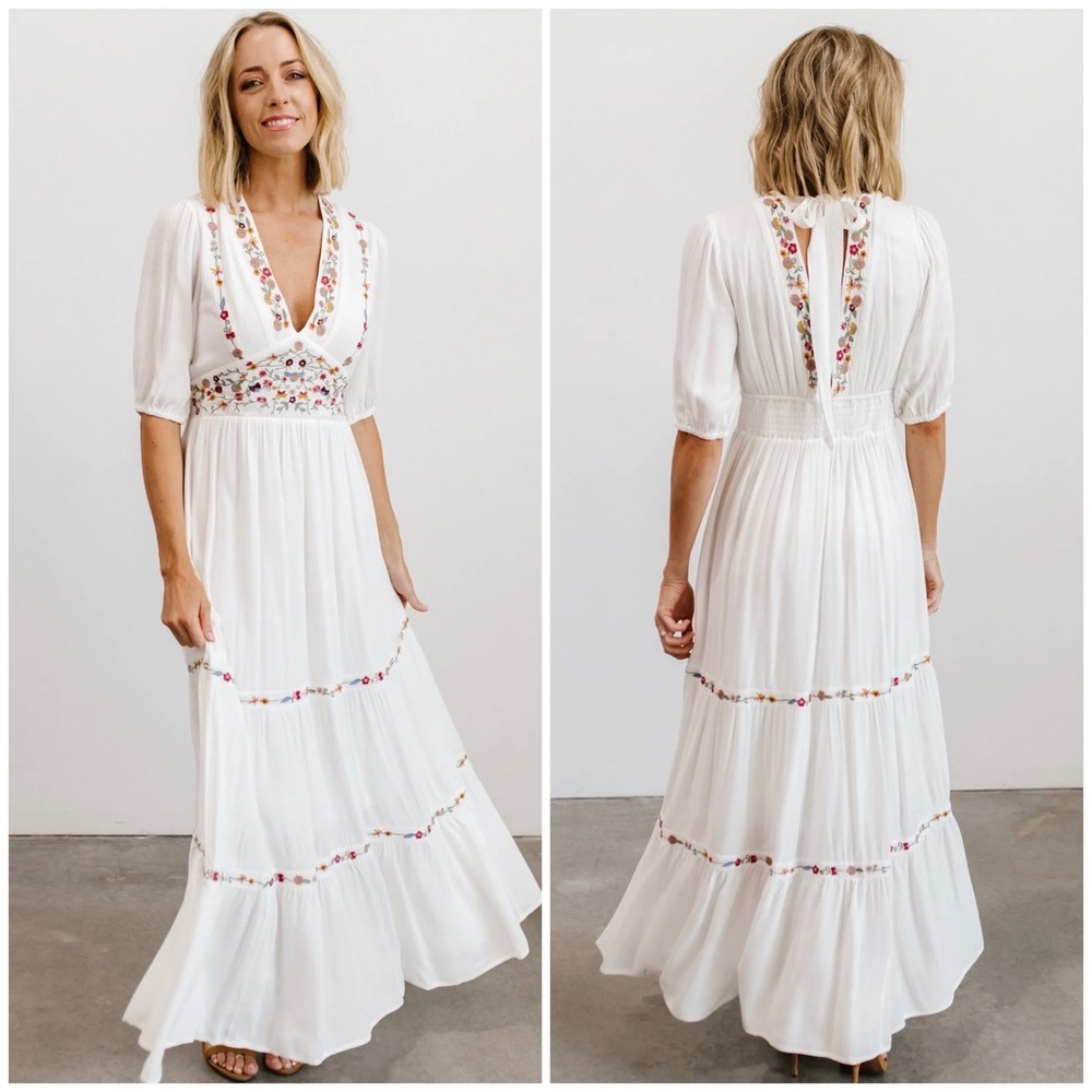 NWT Baltic Born Santa Fe Embroidered White Maxi Dress